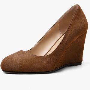 AUMOTED Women's Wedges Heel Pumps Solid Solid Closed Round toe Tan Size 9